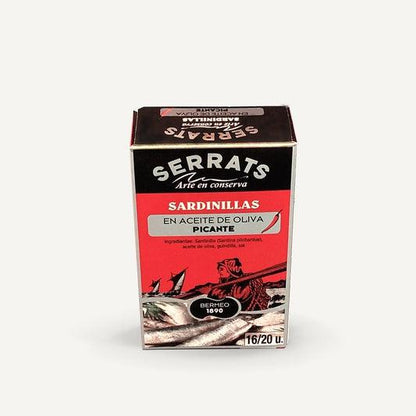 SARDINILLAS EN ACEITE DE OLIVA PICANTE 16/20 PIEZAS. Sabor caracteristico e intenso y un ligero toque picante